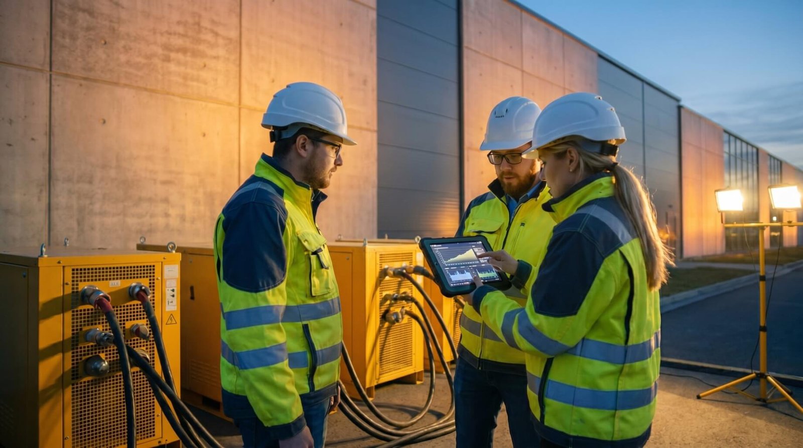 Engineers working on a data centre commissioning